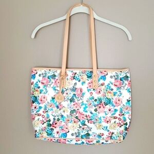 Payless floral tote bag travel beach shoulder pink blue yellow tan‎ beige